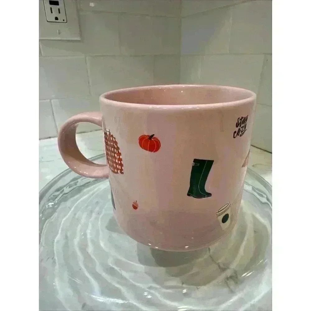 Starbucks Pink Ceramic Mug 12oz Fall Sweater Weather Drink Cup.